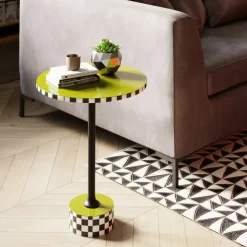 Tische-KARE Design Beistelltisch Domero Checkers Olive O25Cm