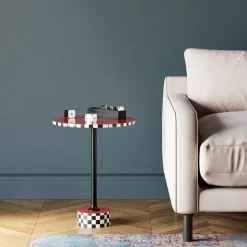 Tische-KARE Design Beistelltisch Domero Checkers Rot O40Cm