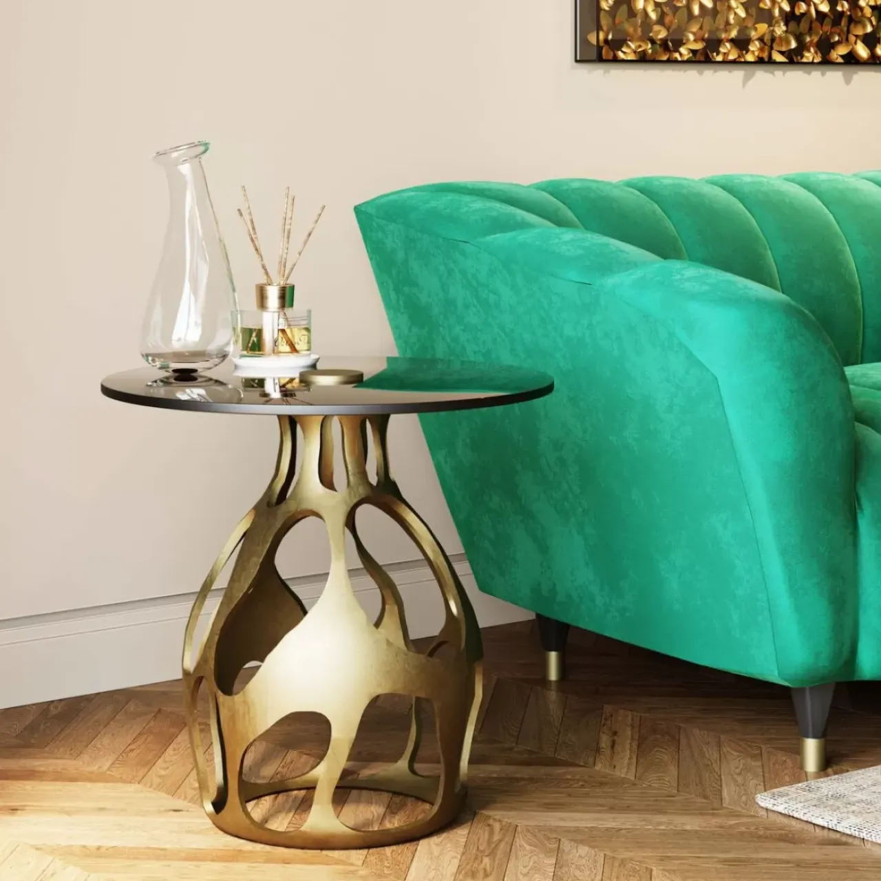 Tische-KARE Design Beistelltisch Volcano Gold O60Cm