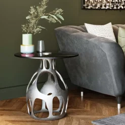 Tische-KARE Design Beistelltisch Volcano Silber O60Cm