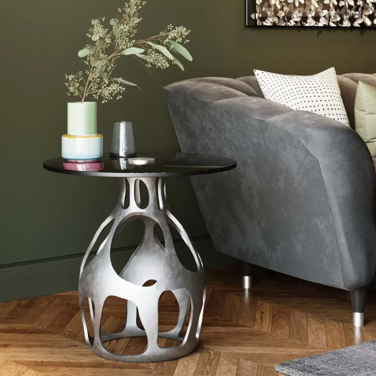 Tische-KARE Design Beistelltisch Volcano Silber O60Cm