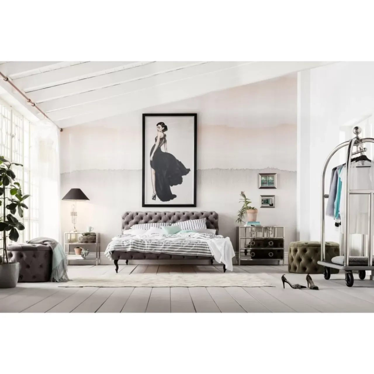 Betten-KARE Design Bett Desire Velvet Silbergrau 180X200 Cm