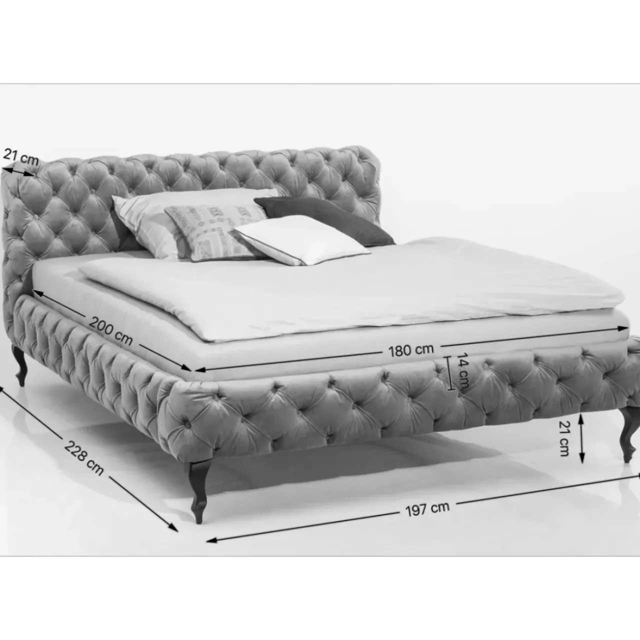 Betten-KARE Design Bett Desire Velvet Silbergrau 180X200 Cm