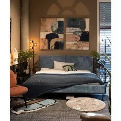 Betten-KARE Design Bett East Side Cord Blau 180X200Cm