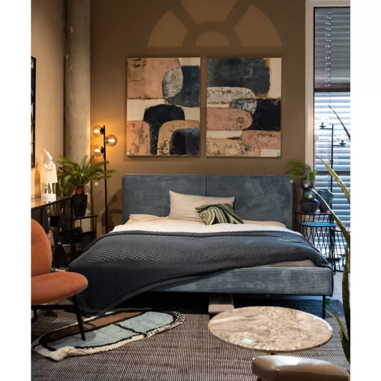 Betten-KARE Design Bett East Side Cord Blau 160X200Cm