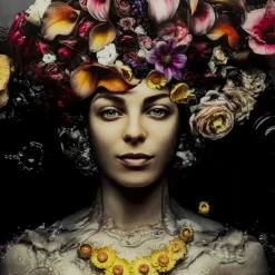 Bilder-KARE Design Bild Glas Flower Art Lady 120X120Cm