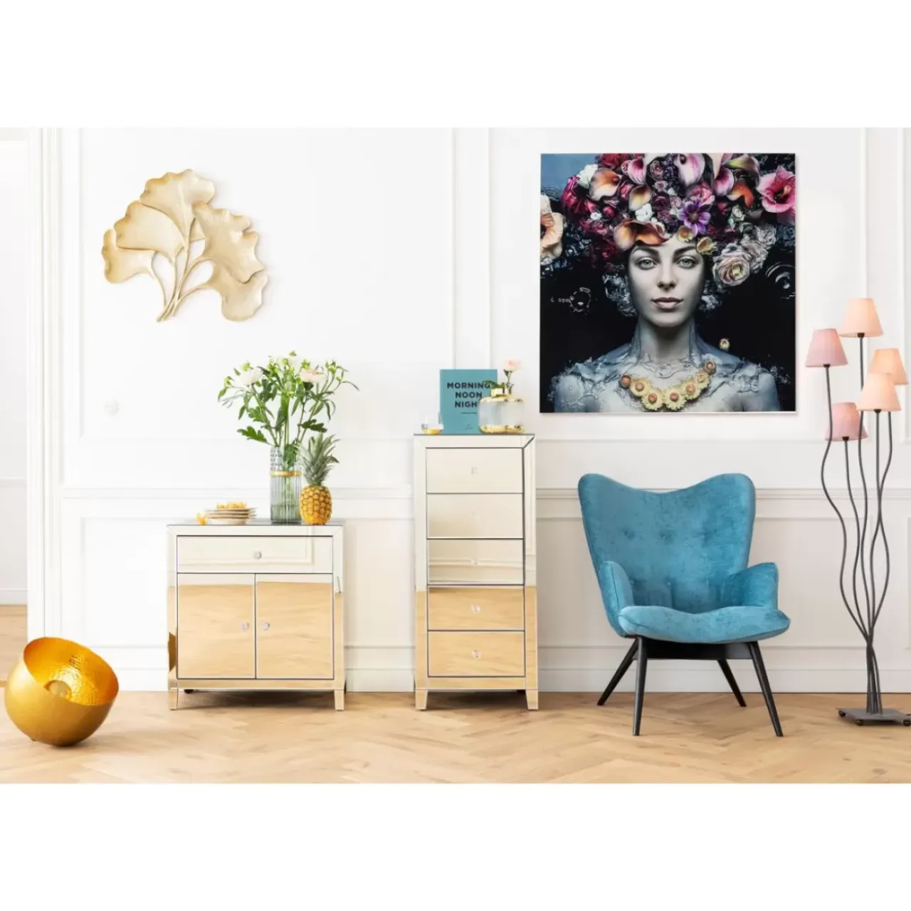 Bilder-KARE Design Bild Glas Flower Art Lady 120X120Cm