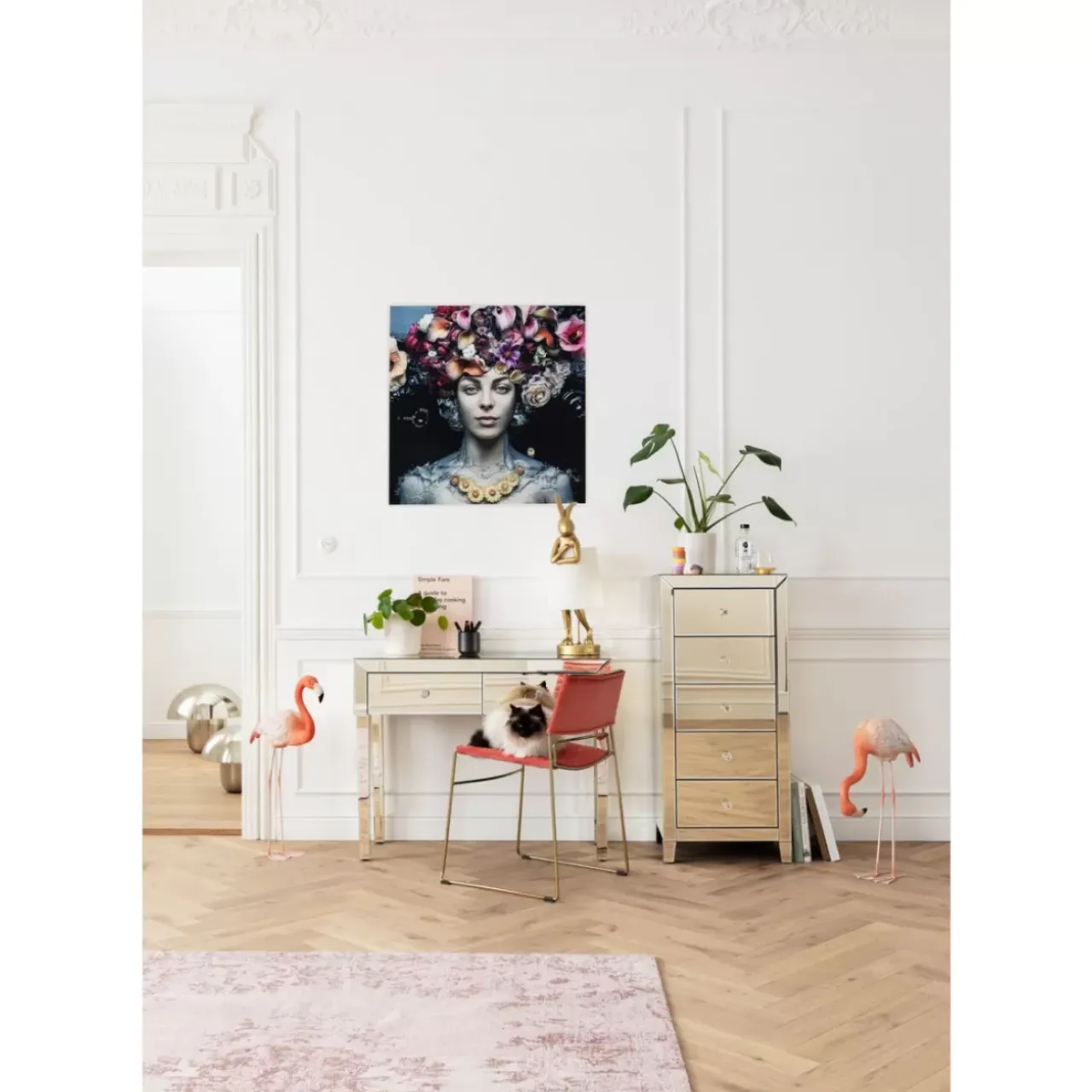 Bilder-KARE Design Bild Glas Flower Art Lady 80X80Cm