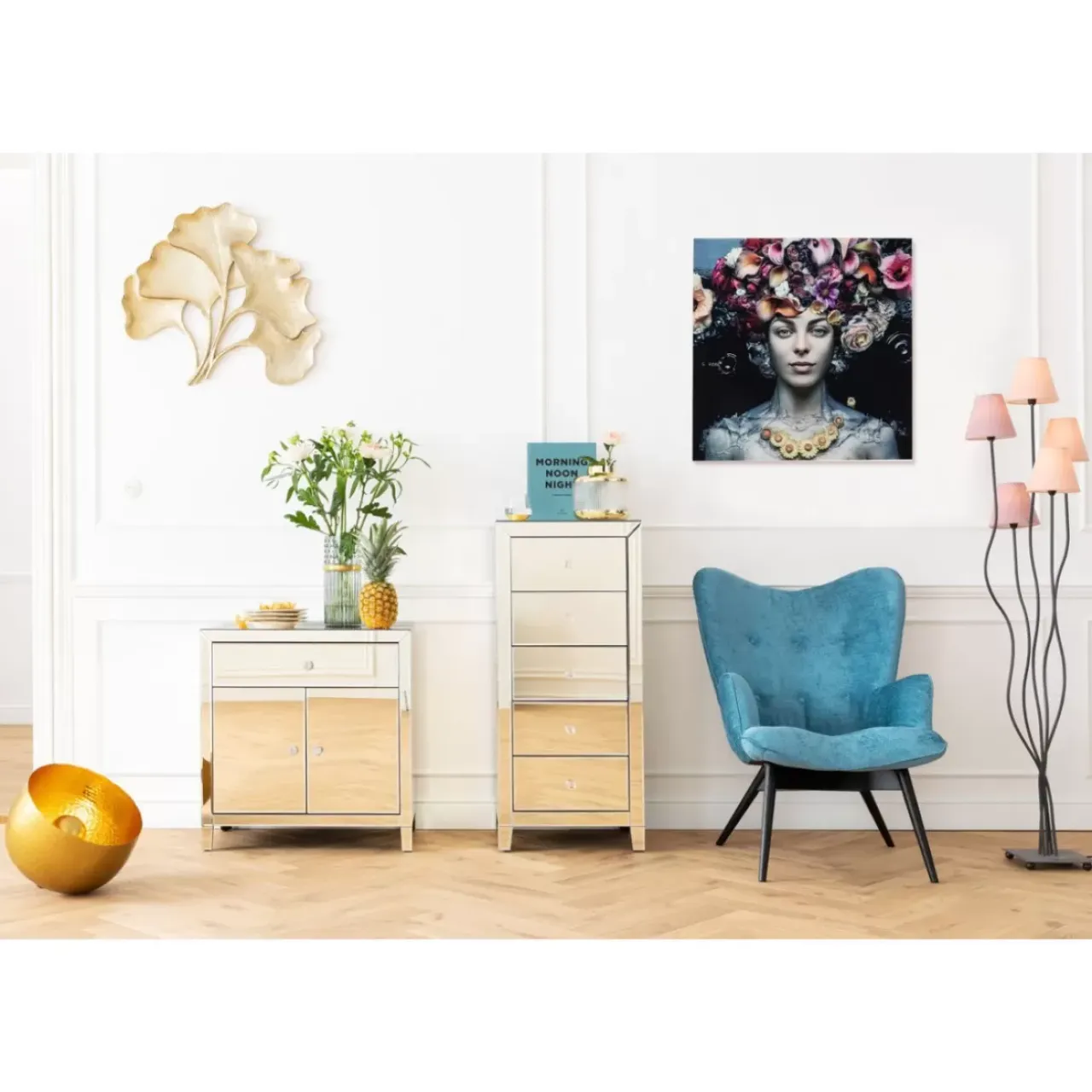 Bilder-KARE Design Bild Glas Flower Art Lady 80X80Cm