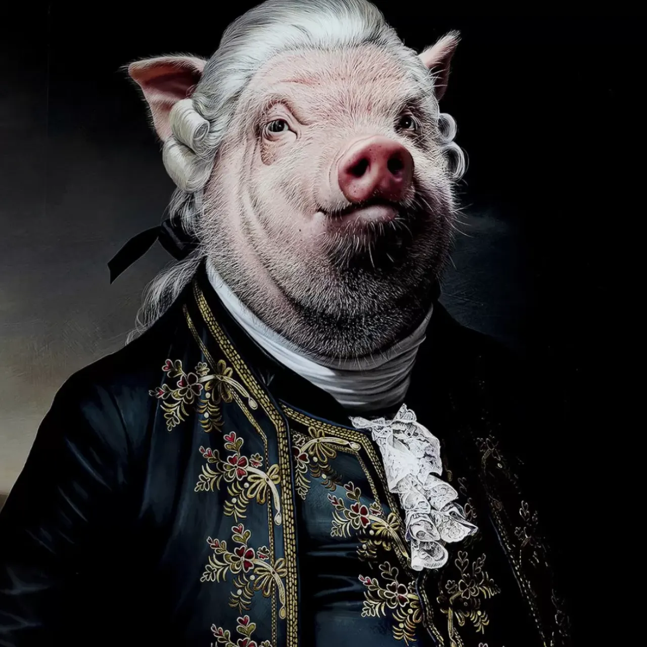 Bilder-KARE Design Bild Glas Gentleman Pig 120X120