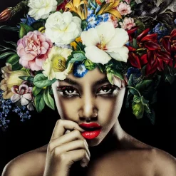 Bilder-KARE Design Bild Glas Pretty Flower Woman 120X120