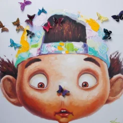 Bilder-KARE Design Bild Touched Boy With Butterflies 100X100Cm