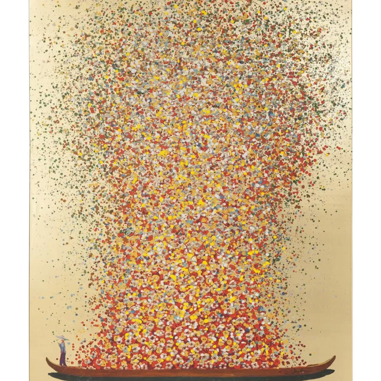 Bilder-KARE Design Bild Touched Flower Boat Gold Rot 80X100Cm