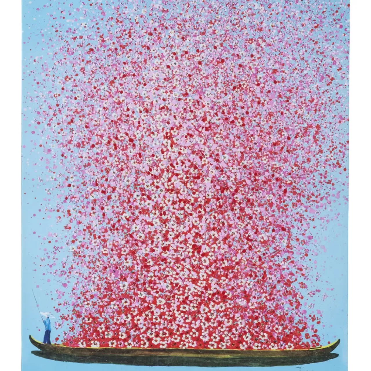 Bilder-KARE Design Bild Touched Flower Boat Blau Pink 80X100Cm