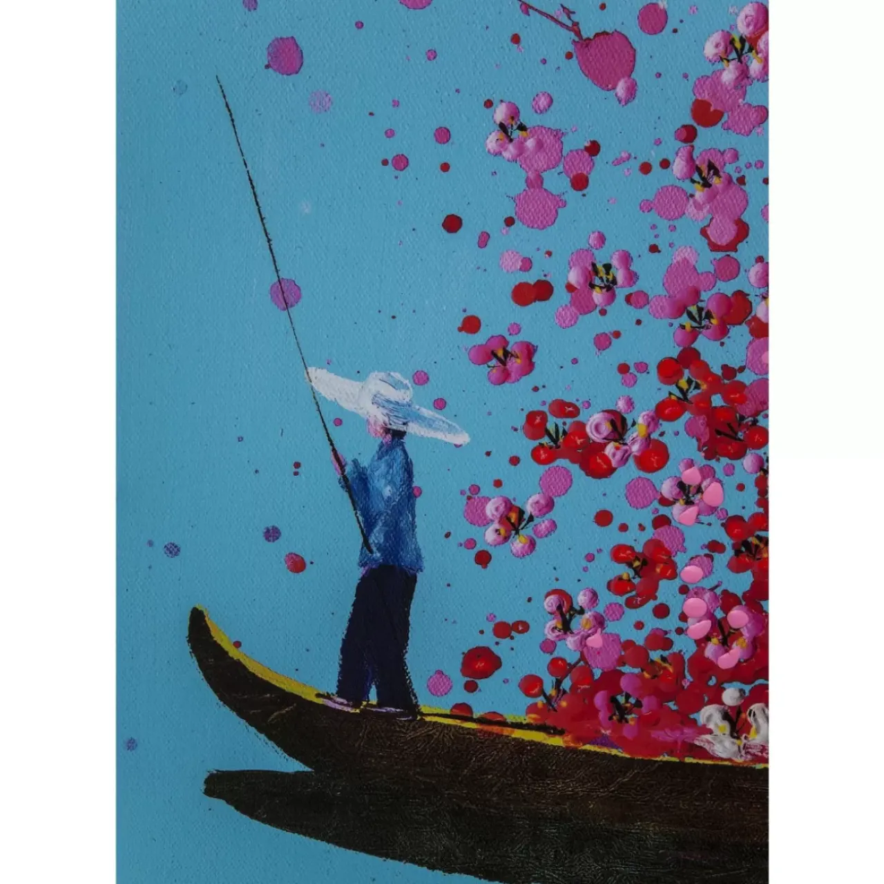 Bilder-KARE Design Bild Touched Flower Boat Blau Pink 160X120Cm