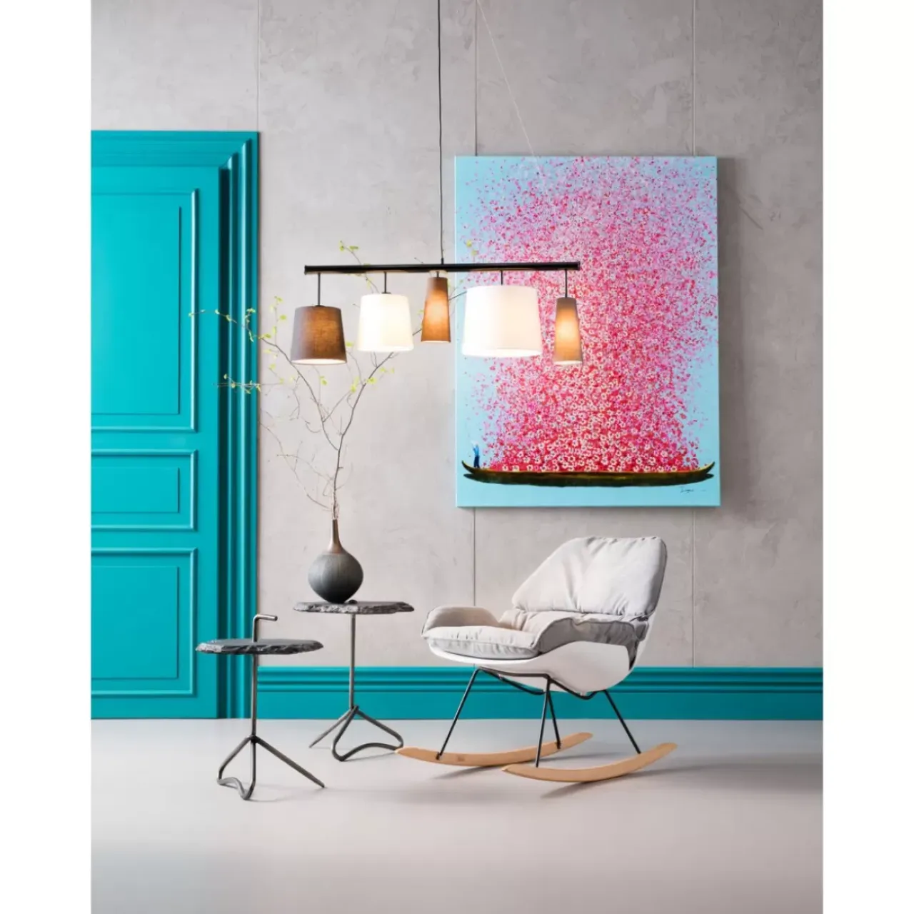 Bilder-KARE Design Bild Touched Flower Boat Blau Pink 160X120Cm