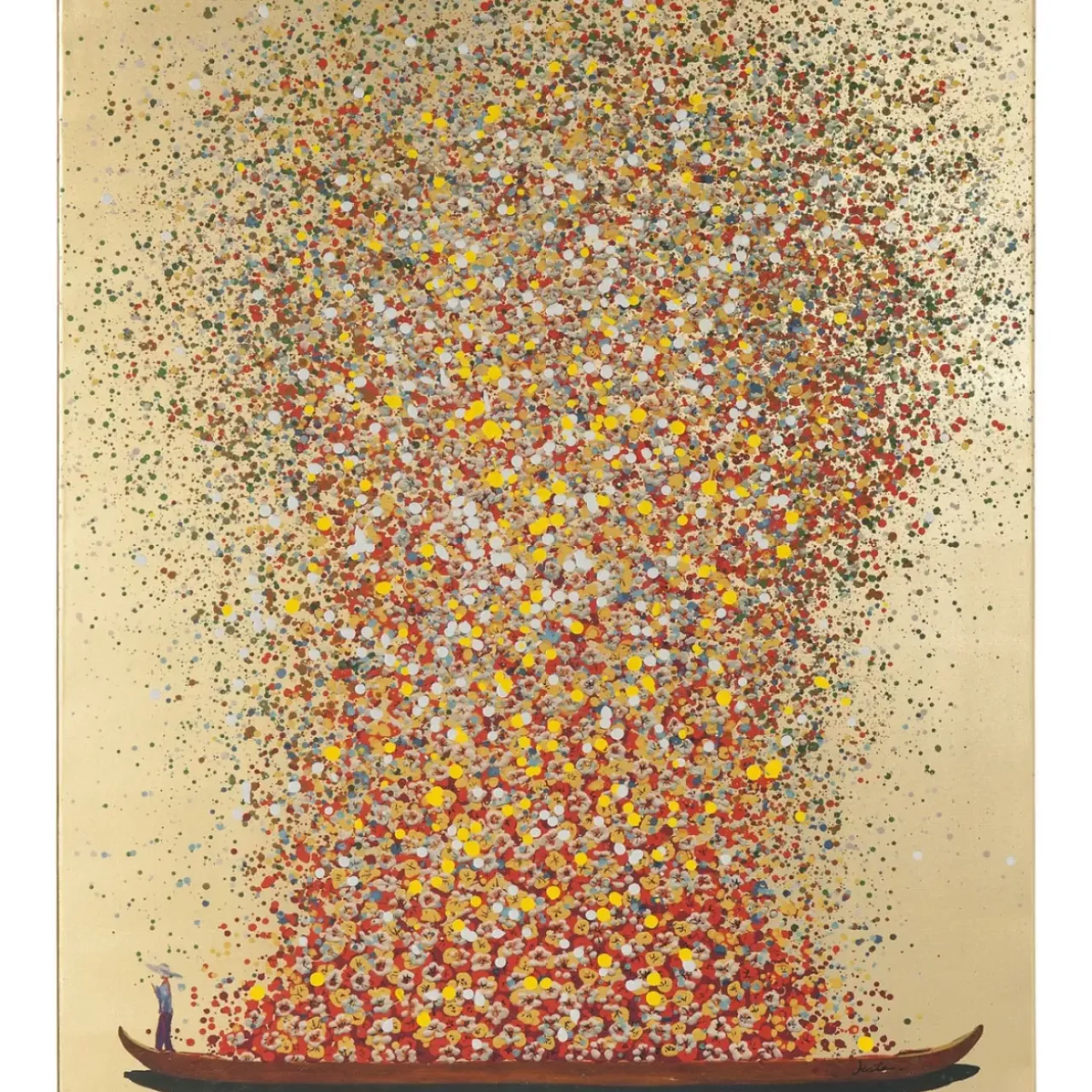 Bilder-KARE Design Bild Touched Flower Boat Gold Rot 120X160Cm