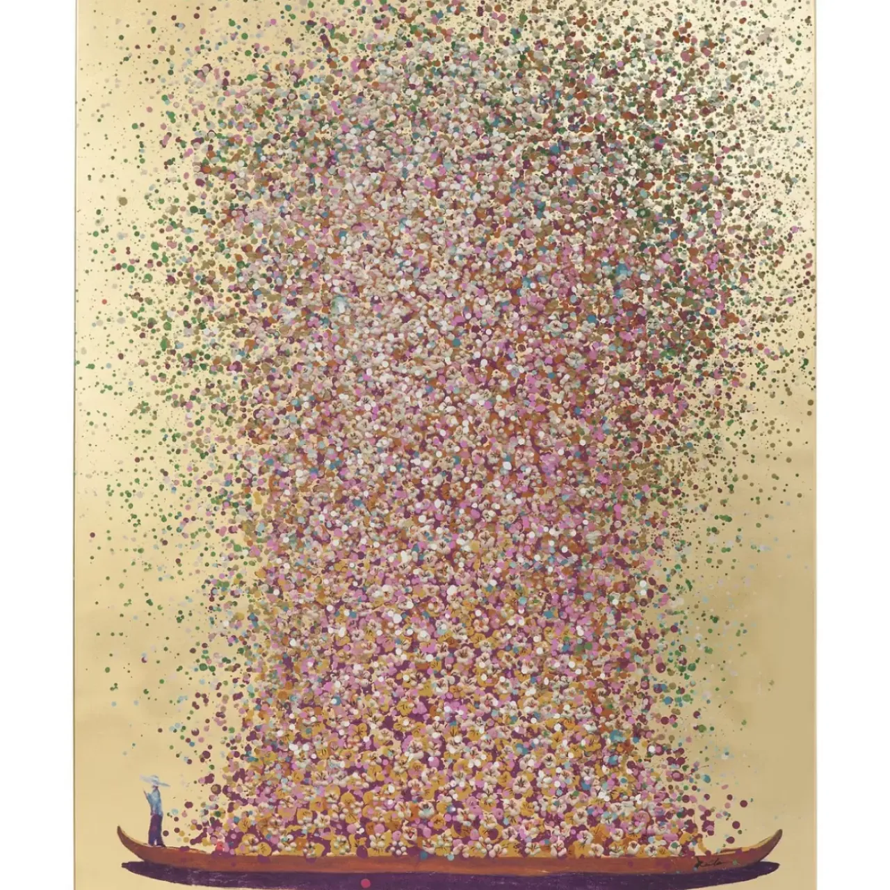 Bilder-KARE Design Bild Touched Flower Boat Gold Pink 100X80Cm