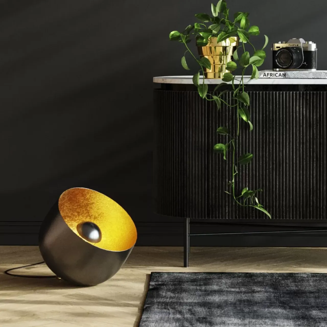 Steh & Bodenleuchten-KARE Design Bodenleuchte Apollon Smooth Schwarz O35Cm