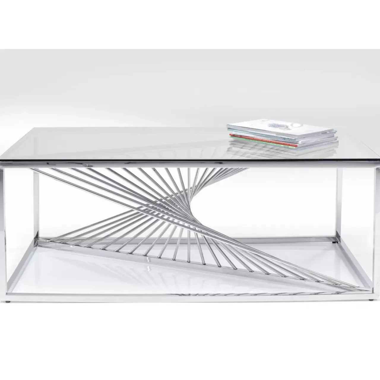 Tische-KARE Design Couchtisch Laser Silber Klarglas 120X60