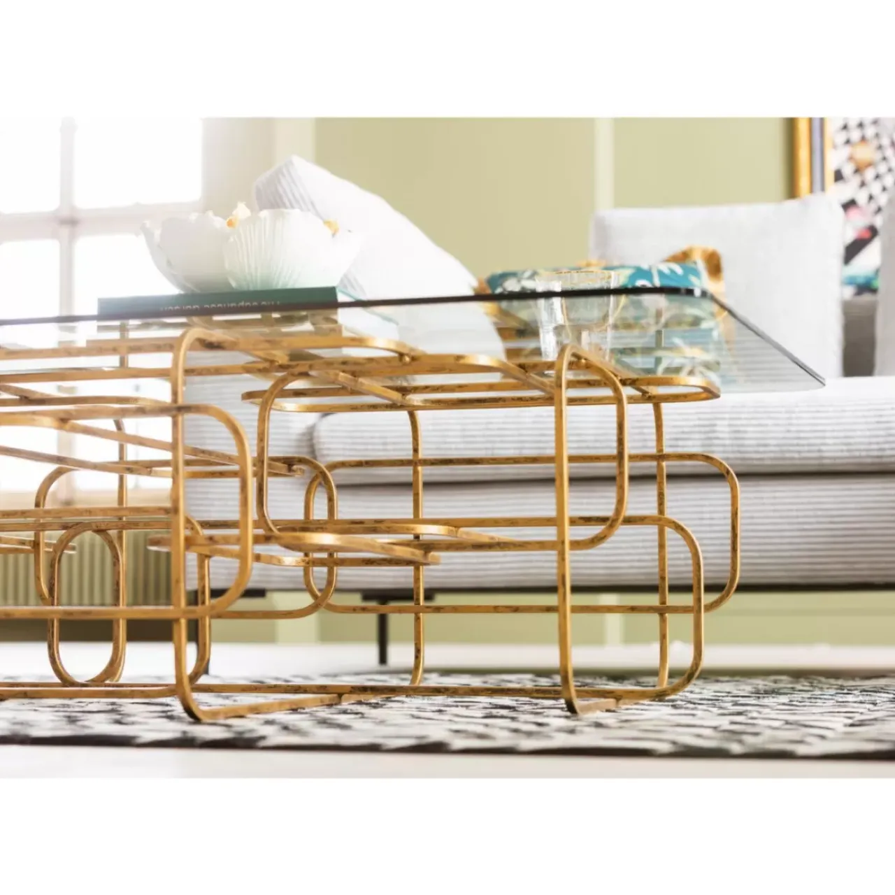 Tische-KARE Design Couchtisch Meander Gold 140X80Cm
