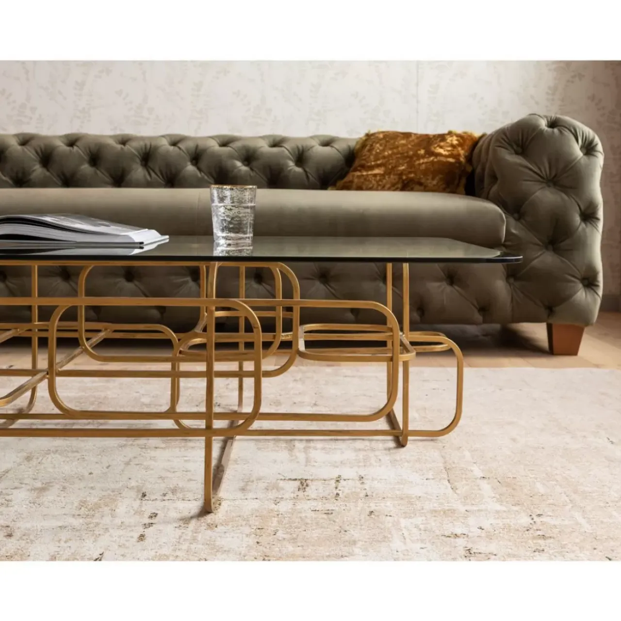 Tische-KARE Design Couchtisch Meander Gold 140X80Cm