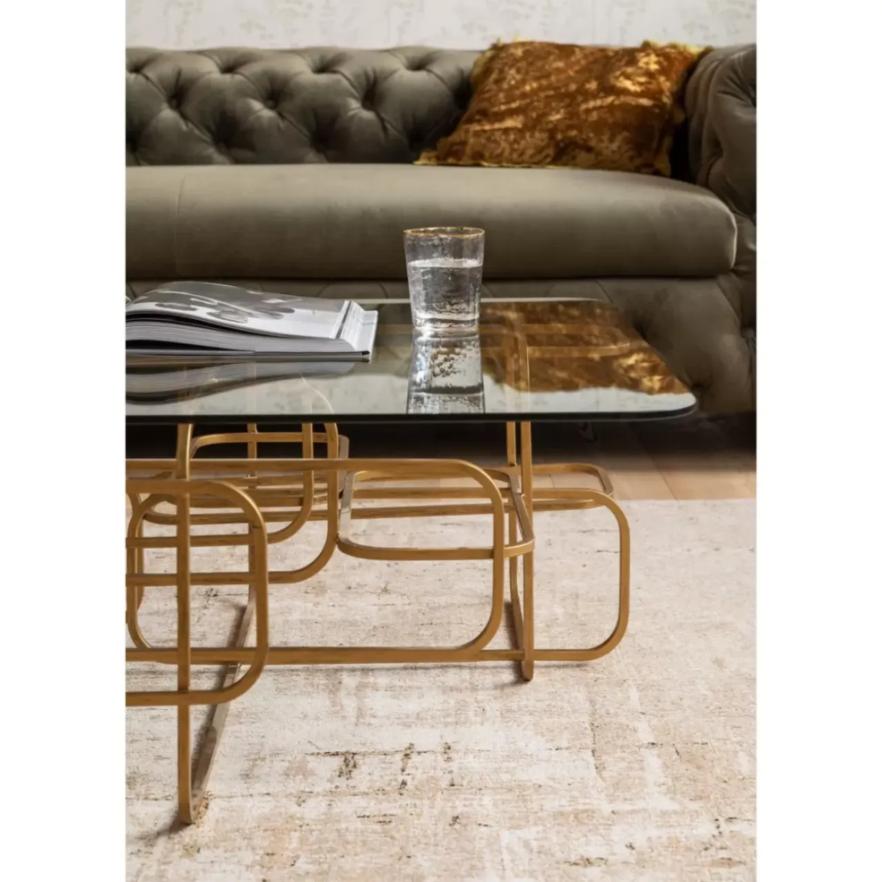 Tische-KARE Design Couchtisch Meander Gold 140X80Cm
