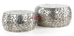 Tische-KARE Design Couchtisch Pebbles Deluxe Silber (2/Set)