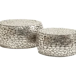 Tische-KARE Design Couchtisch Pebbles Deluxe Silber (2/Set)