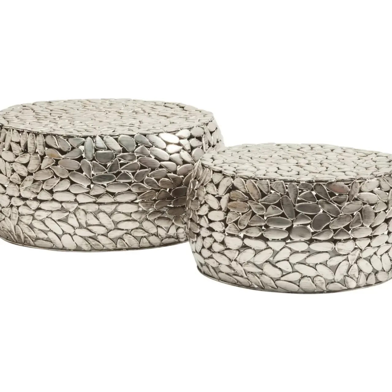 Tische-KARE Design Couchtisch Pebbles Deluxe Silber (2/Set)