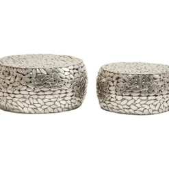 Tische-KARE Design Couchtisch Pebbles Deluxe Silber (2/Set)