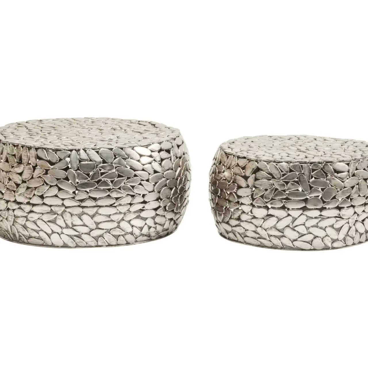 Tische-KARE Design Couchtisch Pebbles Deluxe Silber (2/Set)