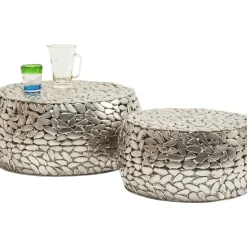 Tische-KARE Design Couchtisch Pebbles Deluxe Silber (2/Set)