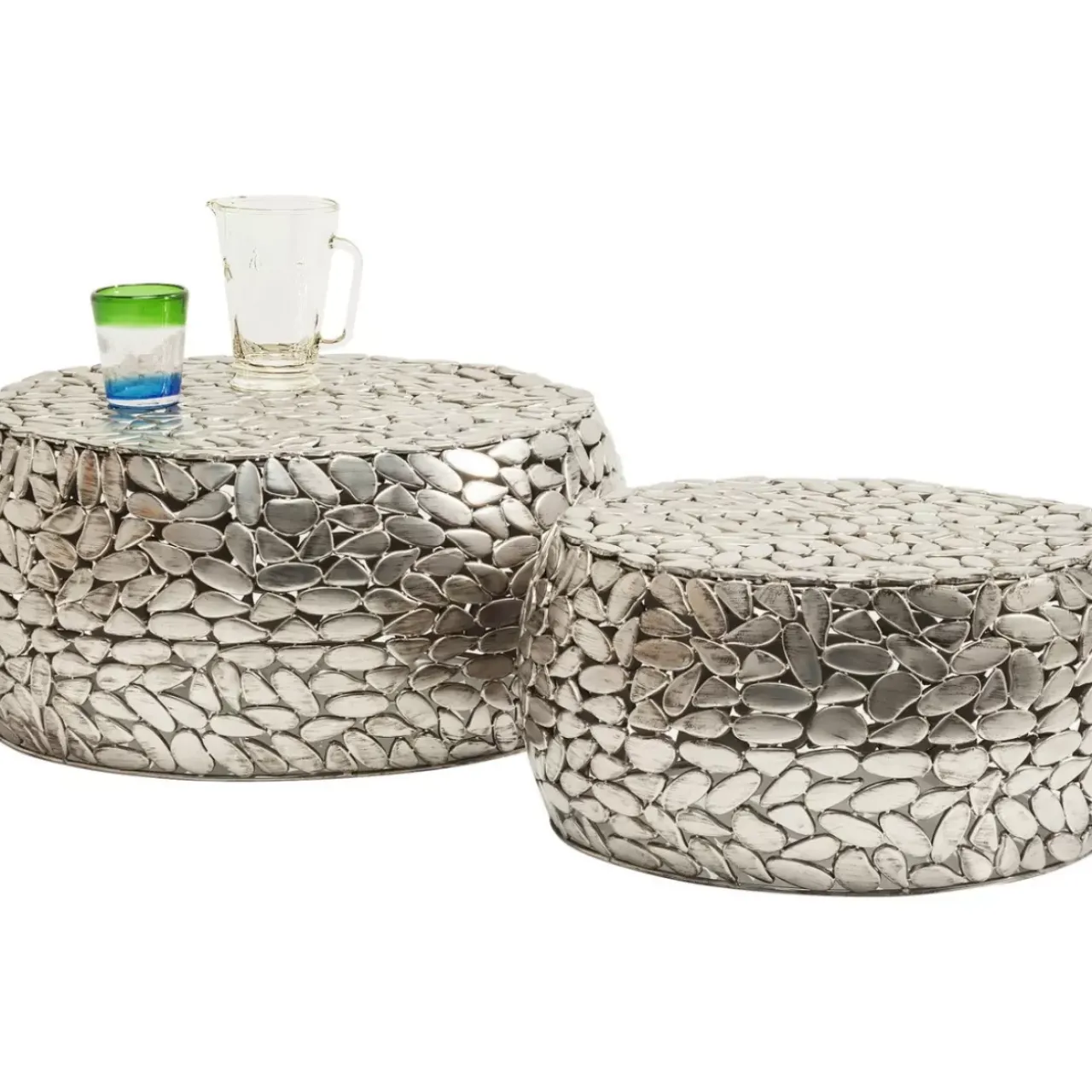 Tische-KARE Design Couchtisch Pebbles Deluxe Silber (2/Set)