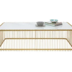Tische-KARE Design Couchtisch Wire Glas Marble Weis 145X70Cm