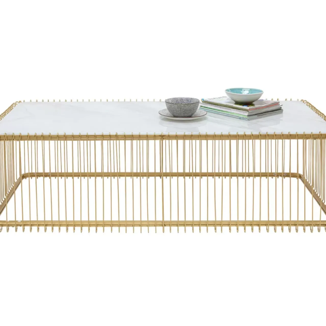 Tische-KARE Design Couchtisch Wire Glas Marble Weis 145X70Cm