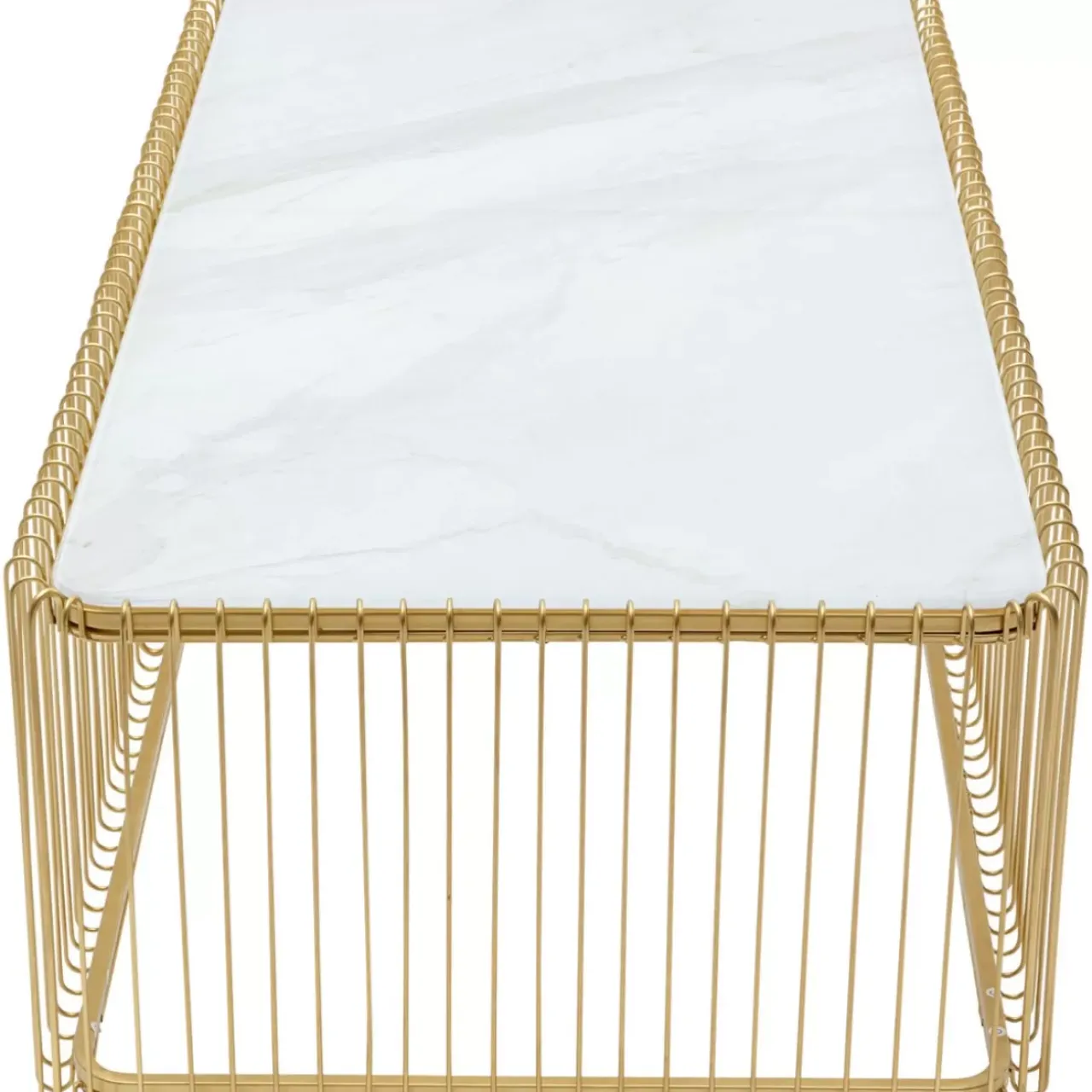 Tische-KARE Design Couchtisch Wire Glas Marble Weis 145X70Cm