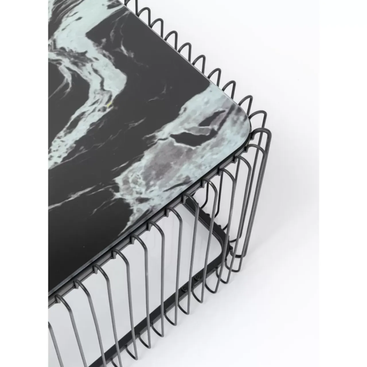 Tische-KARE Design Couchtisch Wire Glas Marble Schwarz 145X70Cm
