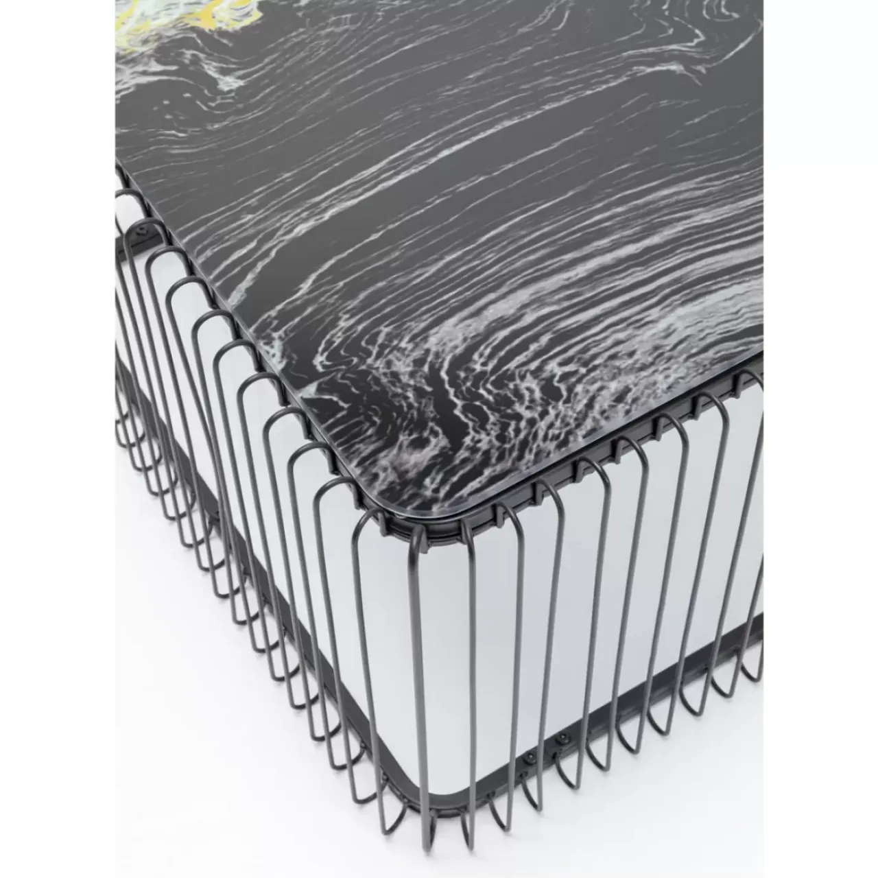 Tische-KARE Design Couchtisch Wire Glas Marble Schwarz 145X70Cm
