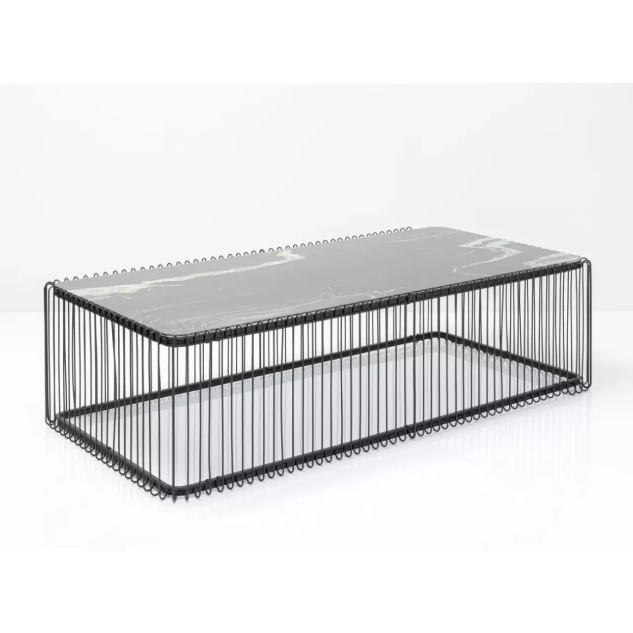 Tische-KARE Design Couchtisch Wire Glas Marble Schwarz 145X70Cm