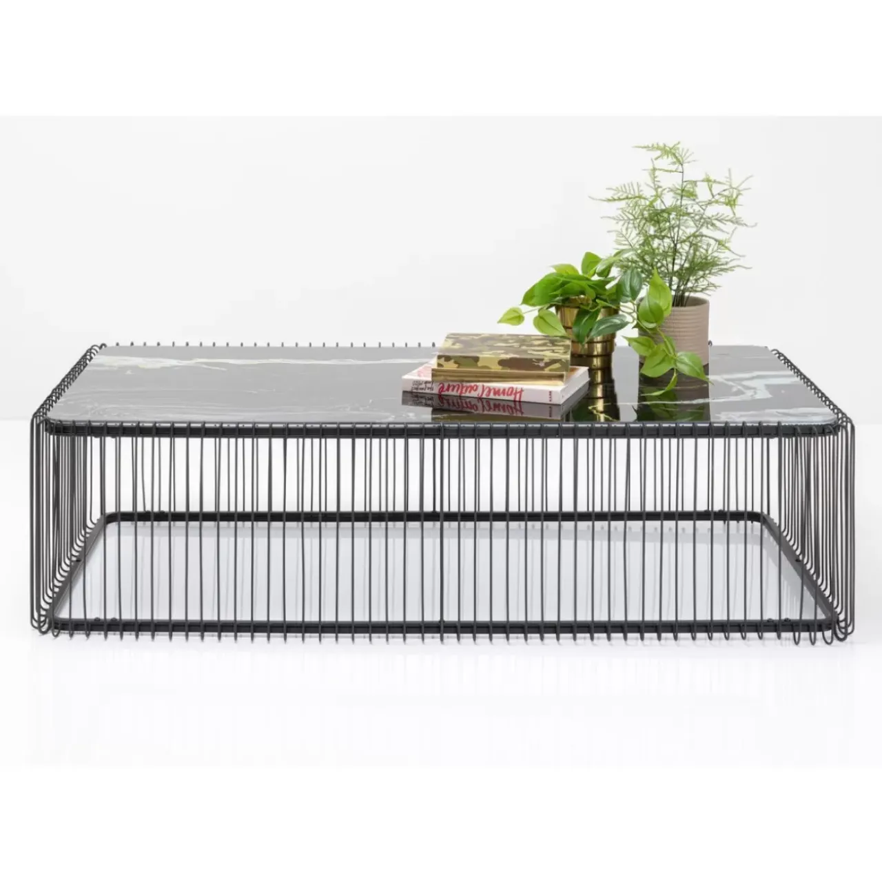 Tische-KARE Design Couchtisch Wire Glas Marble Schwarz 145X70Cm