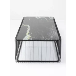Tische-KARE Design Couchtisch Wire Glas Marble Schwarz 145X70Cm