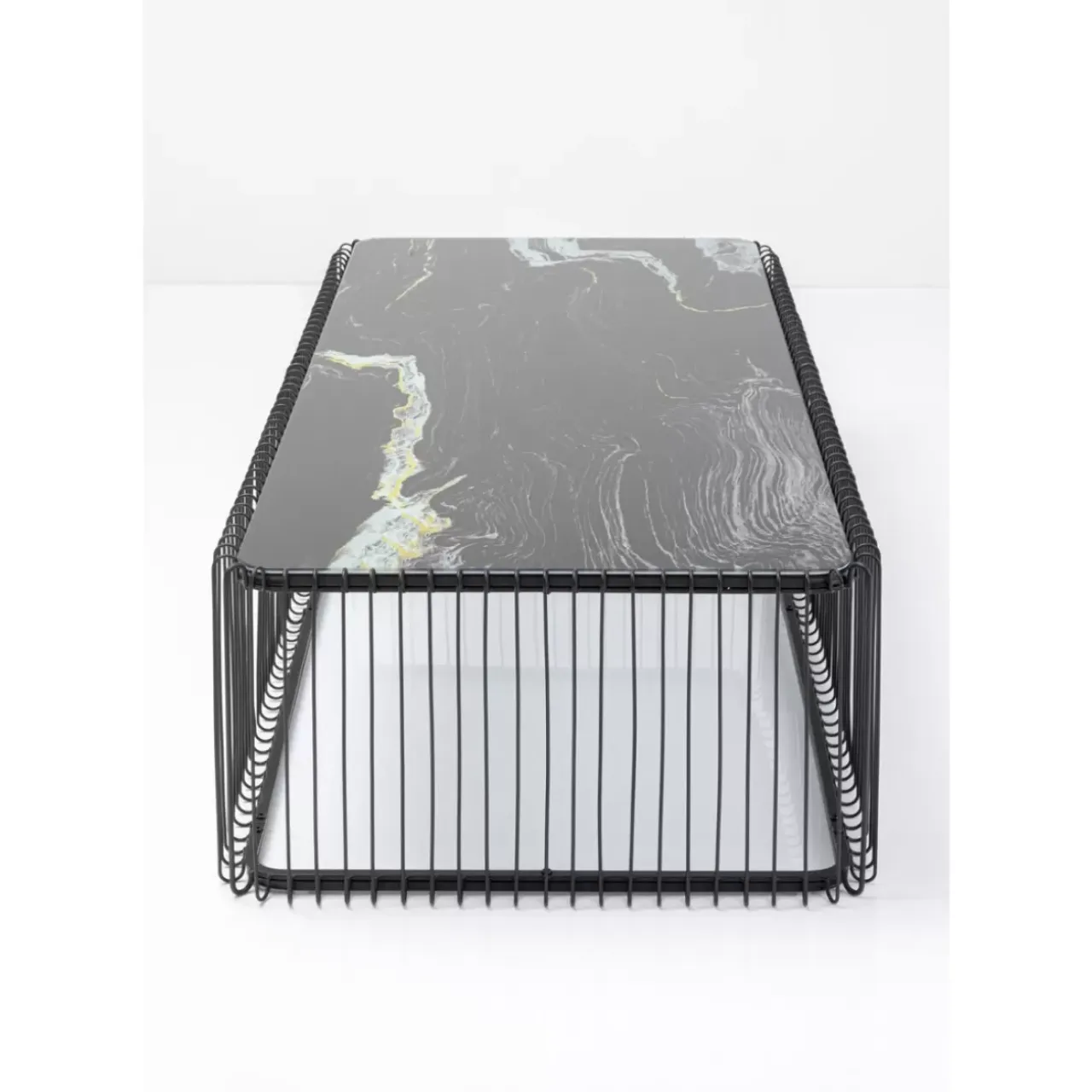 Tische-KARE Design Couchtisch Wire Glas Marble Schwarz 145X70Cm