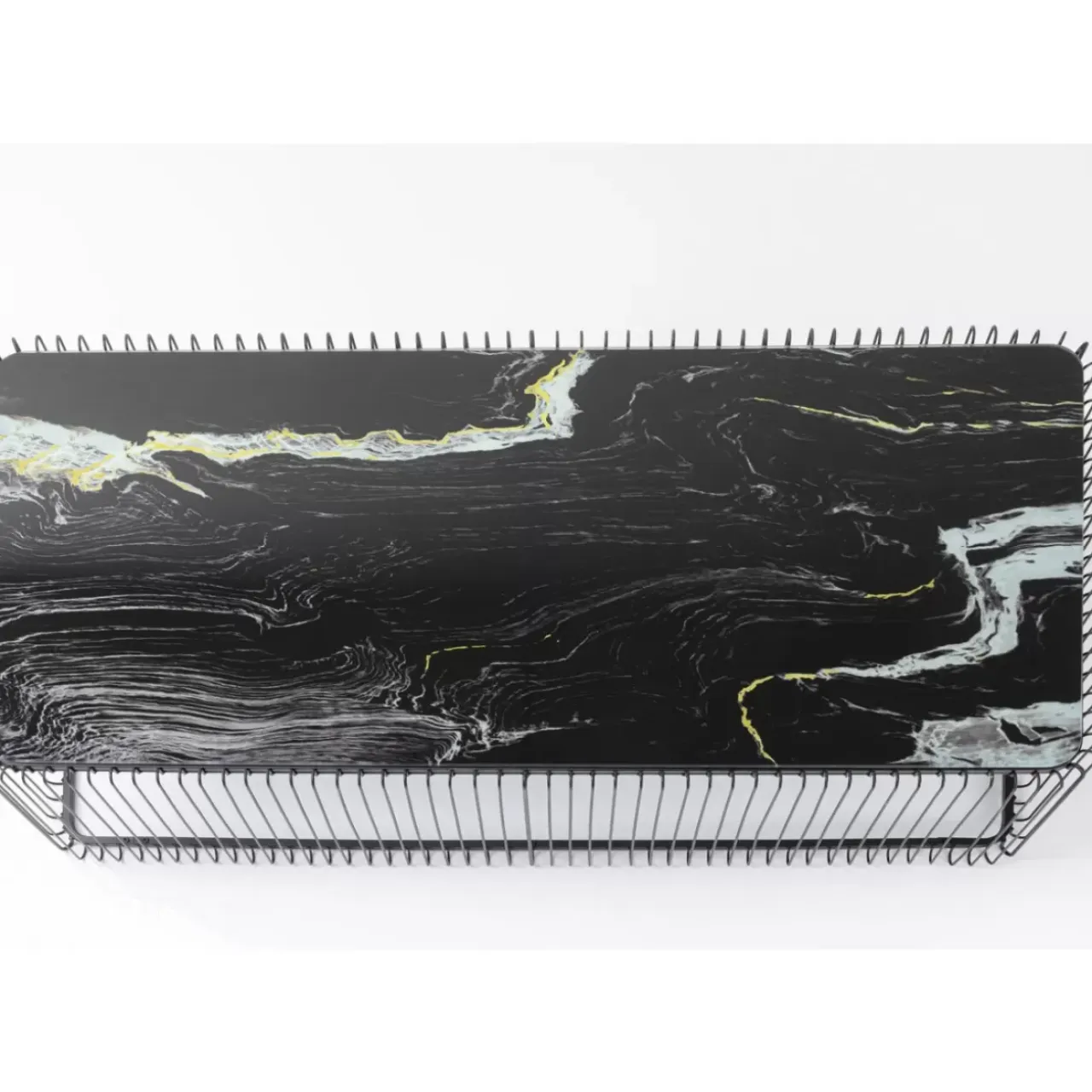 Tische-KARE Design Couchtisch Wire Glas Marble Schwarz 145X70Cm