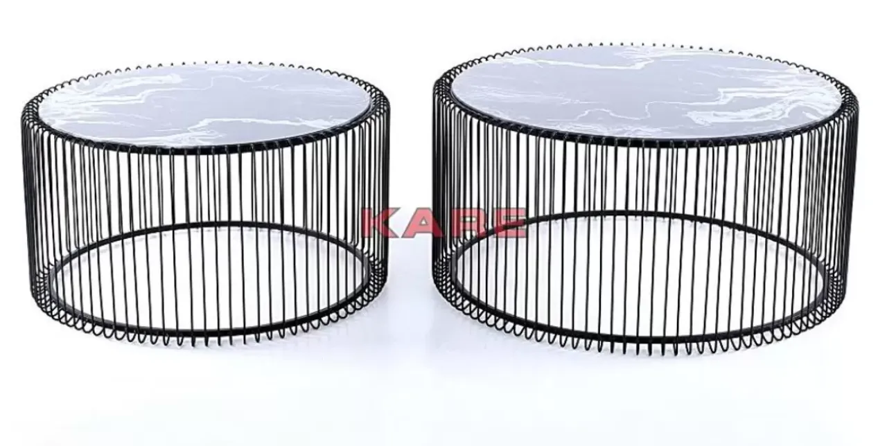 Tische-KARE Design Couchtisch Wire Glas Marble Schwarz (2/Set)