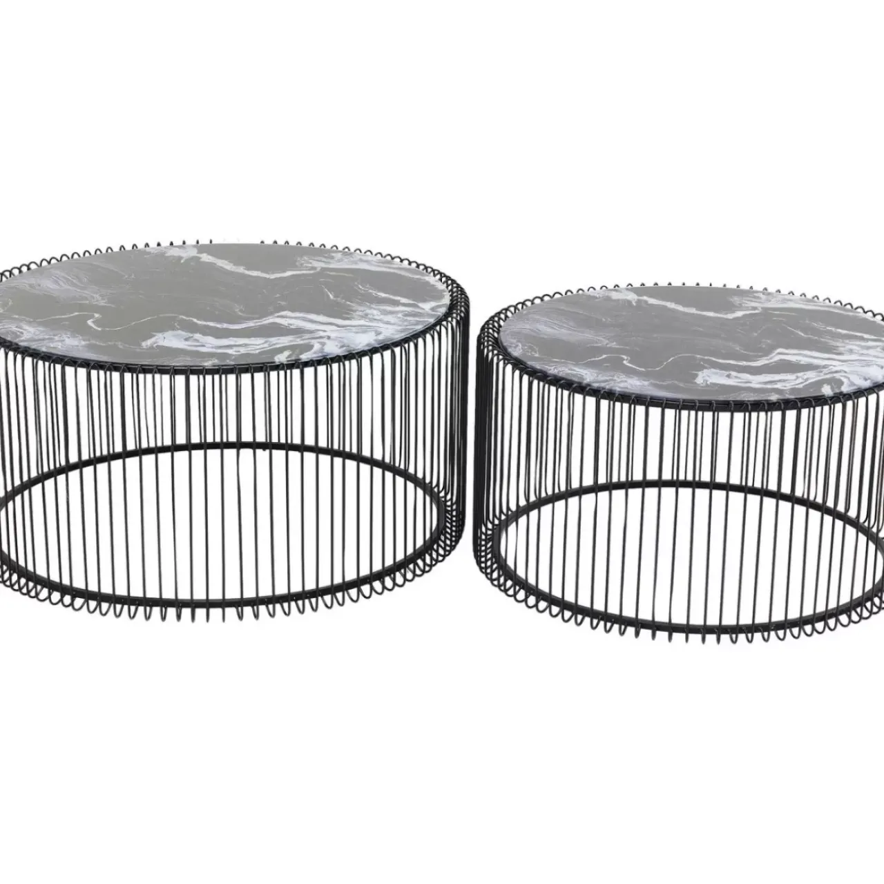 Tische-KARE Design Couchtisch Wire Glas Marble Schwarz (2/Set)