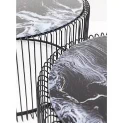 Tische-KARE Design Couchtisch Wire Glas Marble Schwarz (2/Set)
