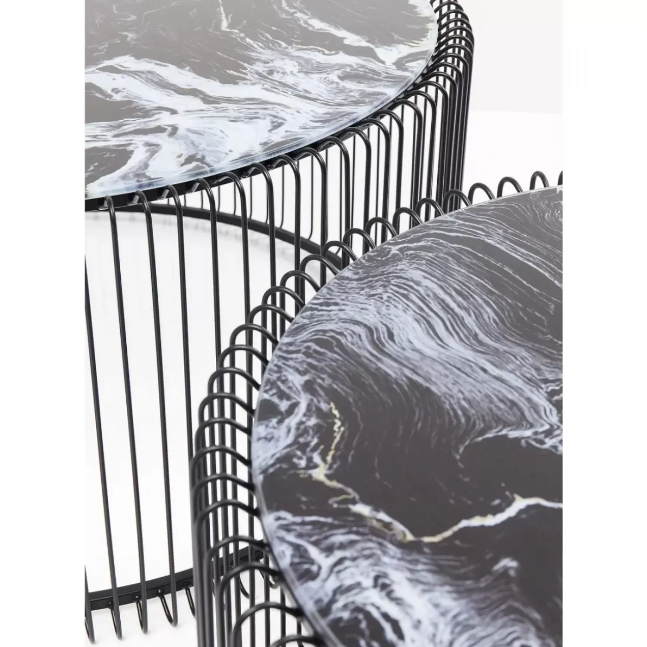 Tische-KARE Design Couchtisch Wire Glas Marble Schwarz (2/Set)