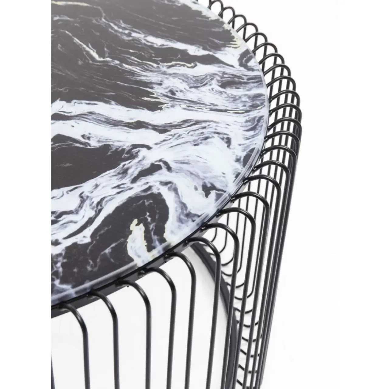 Tische-KARE Design Couchtisch Wire Glas Marble Schwarz (2/Set)