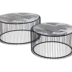 Tische-KARE Design Couchtisch Wire Glas Marble Schwarz (2/Set)